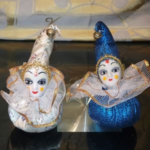 2 Vintage Clowns  Figurines with Ceramic Face 5"